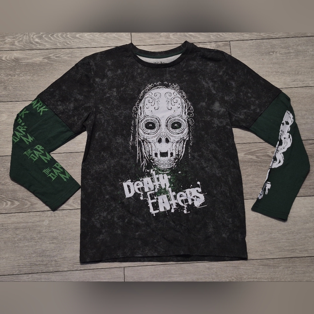 New Wizarding World Harry Porter Mens Black & Green Graphic Long Sleeve Shirt